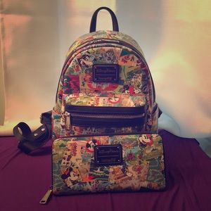 Disney Loungefly Collage Mini Backpack/Wallet Set